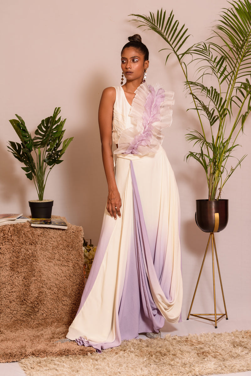 Pre draped shaded skirt set