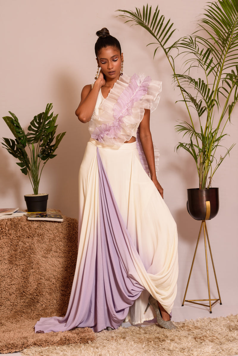 Pre draped shaded skirt set