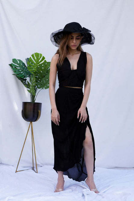 Ruched crop and wide leg pants set