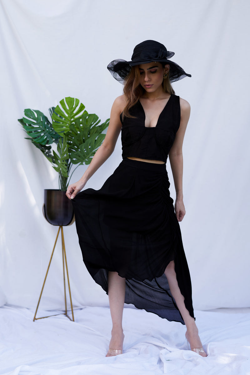 Ruched crop and wide leg pants set
